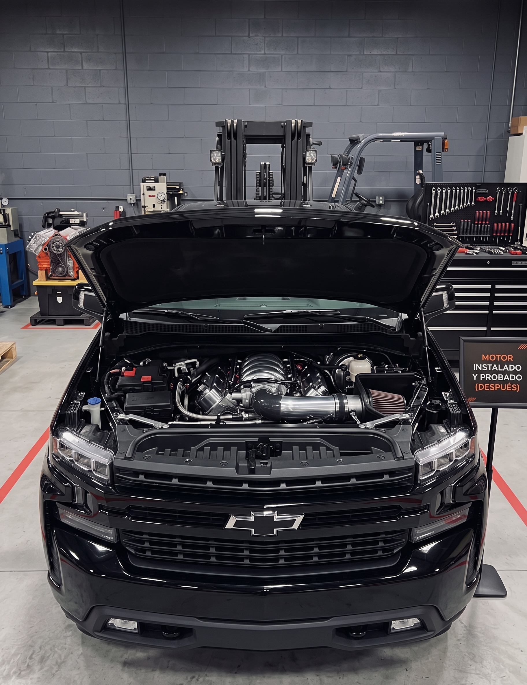 El mismo Hyundai con el motor reconstruido ya instalado